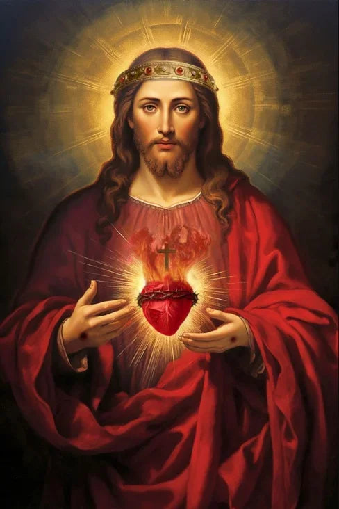 Sacred Heart Jesus & Virgin Mary Canvas Wall Art | Religious Print