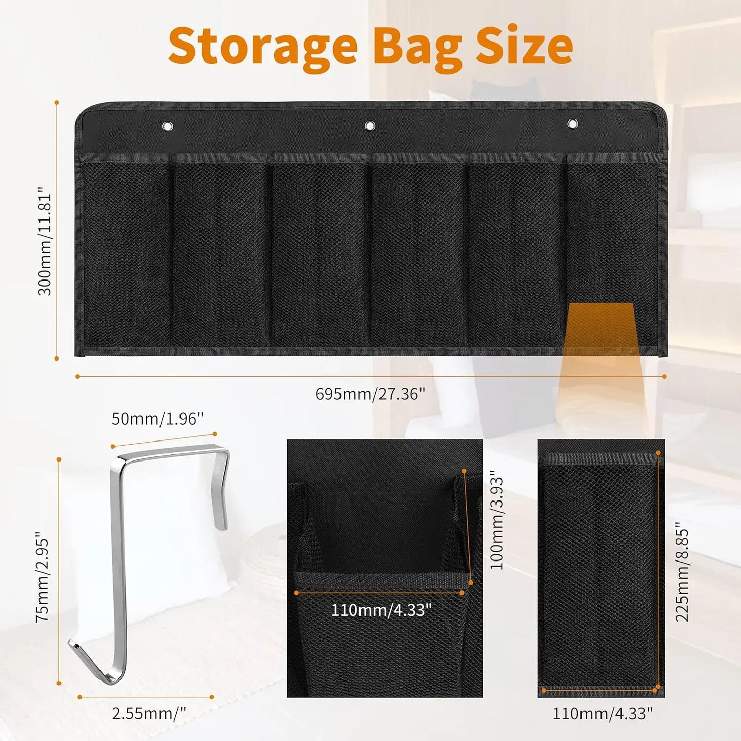 6-Pocket Bedside Storage Organizer with Hooks for Shoes, Toys, and Tools - Space-Saving Design Peaceful Pleasures Health and Wellness