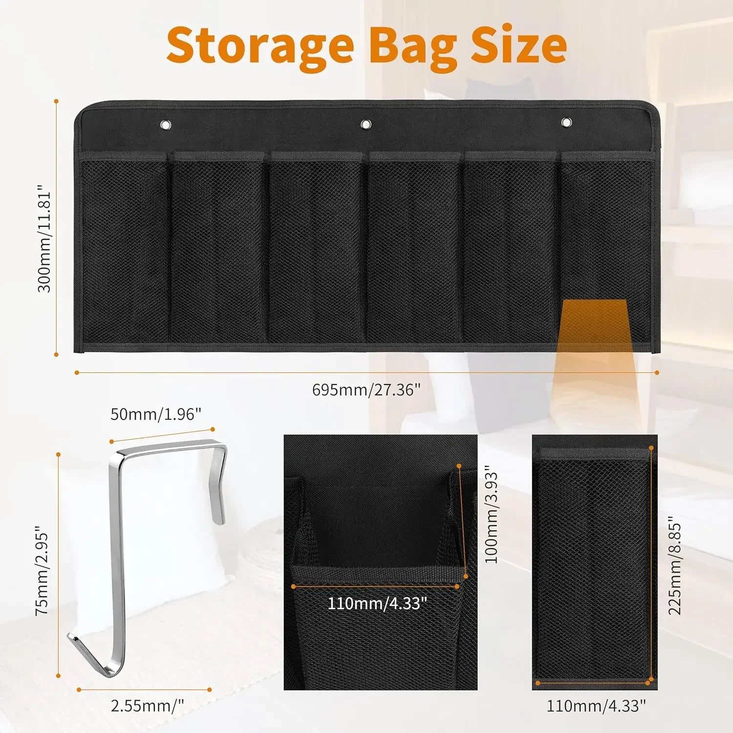 6-Pocket Bedside Storage Organizer with Hooks for Shoes, Toys, and Tools - Space-Saving Design Peaceful Pleasures Health and Wellness