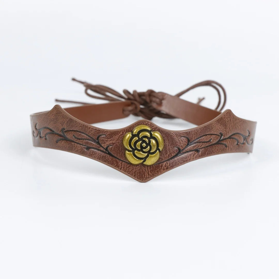 Medieval Golden Rose Leather Headband Vintage Elf Warrior Headpiece