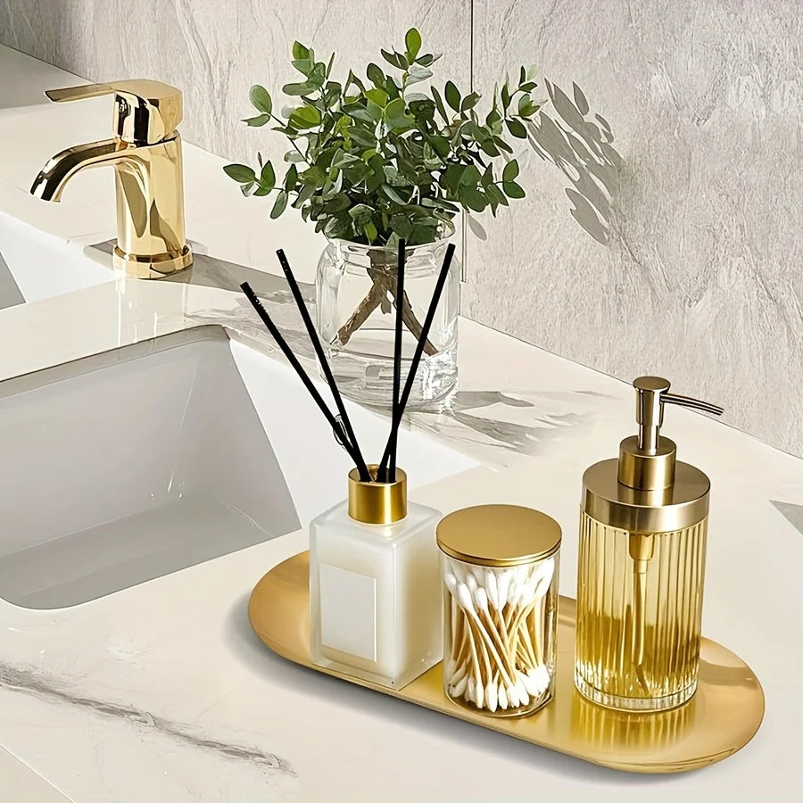 Decorative Metal Vanity Tray – Stainless Steel Jewelry Dish & Perfume Candle Organizer for Bathroom & Dresser Counter Peaceful Pleasures Health and Wellness