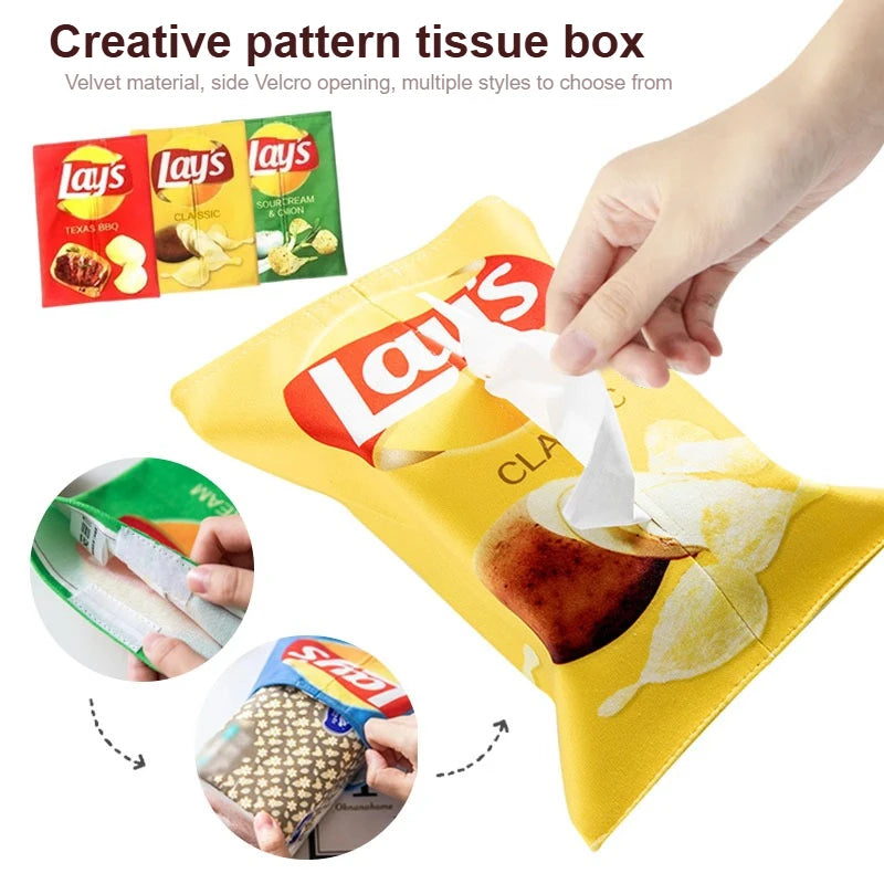 Creative Velvet Potato Chip Pattern Tissue Box Cute Multifunctional Napkin Holder for Bedroom Living Room Car Office Kitchen Peaceful Pleasures Health and Wellness