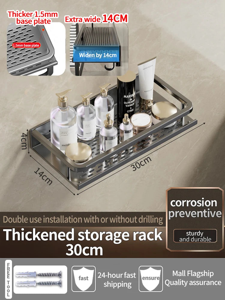 Wall-Mounted Bathroom Shelf & Towel Rack | Metal Storage Organizer