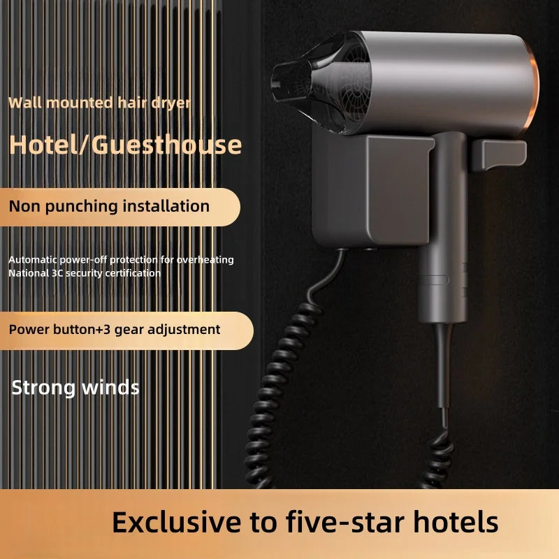 New Hotel And Hotel Hair Dryer 220V Wall Mounted High-Power Blue Light Negative Ion Hair Care Hair Dryer Without Punching Hole Peaceful Pleasures Health and Wellness