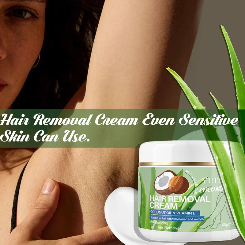 Yuitikue Coconut Oil Hair Removal Cream, 60g Moisturizing Fast Hair Remover with Vitamin E, Unisex Body Hair Removal Peaceful Pleasures Health and Wellness