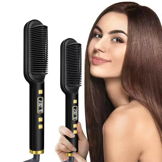 2-In-1 Electric Professional Negative Ion Straight Hair Brush Curling Comb With Lcd Display Curling Tool Straight Hair Brush Peaceful Pleasures Health and Wellness