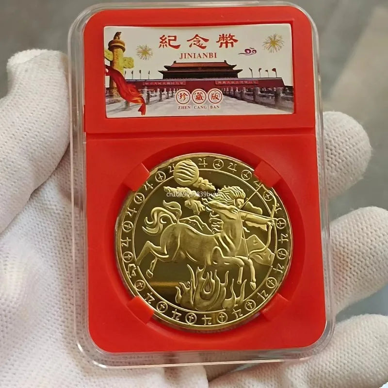 European 12 Zodiac Signs Commemorative Coin Tarot 4cm Iron Medallion Lucky Coin Wishing Coins Tooth Fairy Commemorative Coin Peaceful Pleasures Health and Wellness