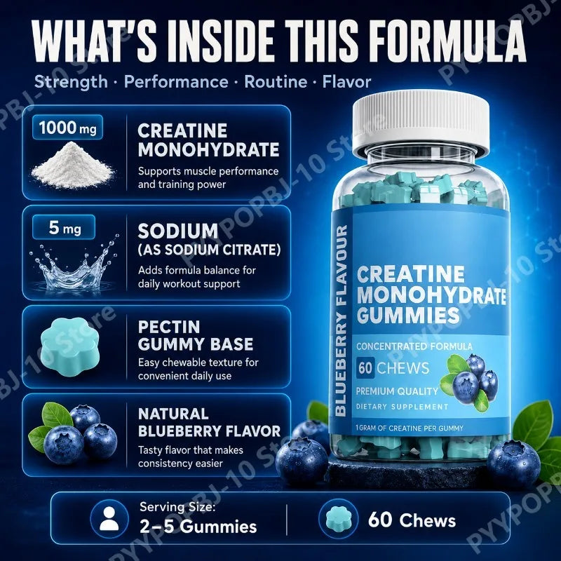 Creatine Monohydrate Gummies 1g | Blueberry | 60 Chews