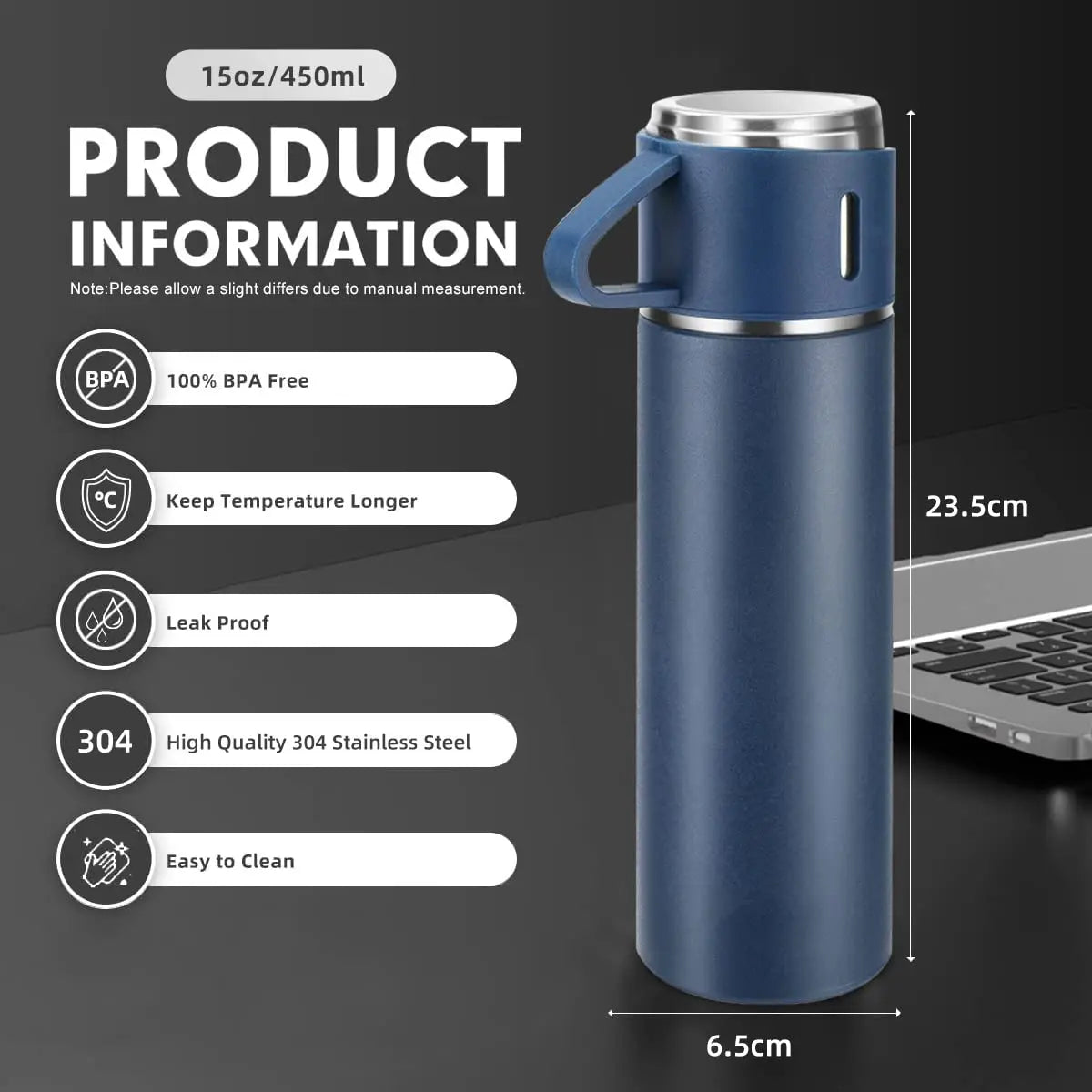 Vacuum-Insulated Stainless Steel Travel Thermos 500ml & Cup