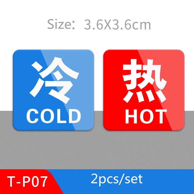 Hot & Cold Faucet Label Stickers – Acrylic Self-Adhesive Signs