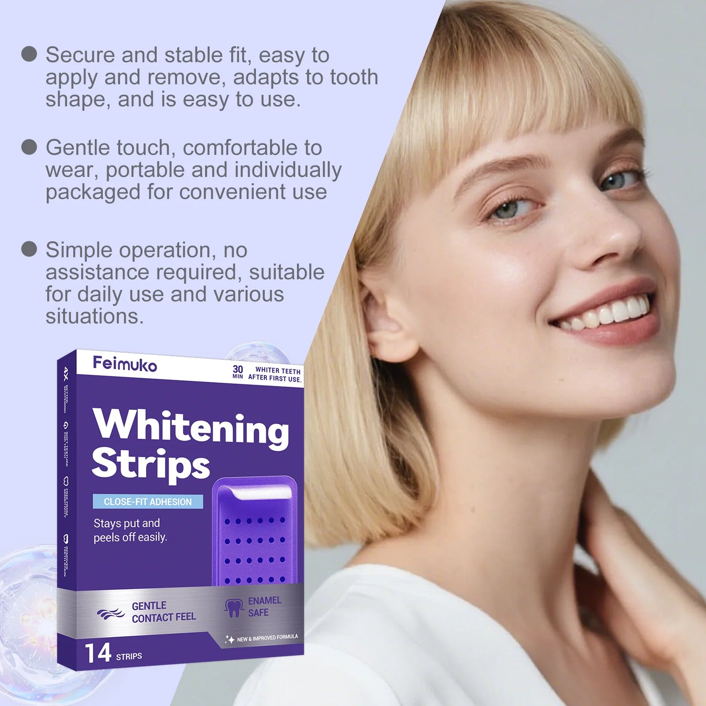 Purple Teeth Brightening Strips | Mint, Enamel Safe, 14 ct