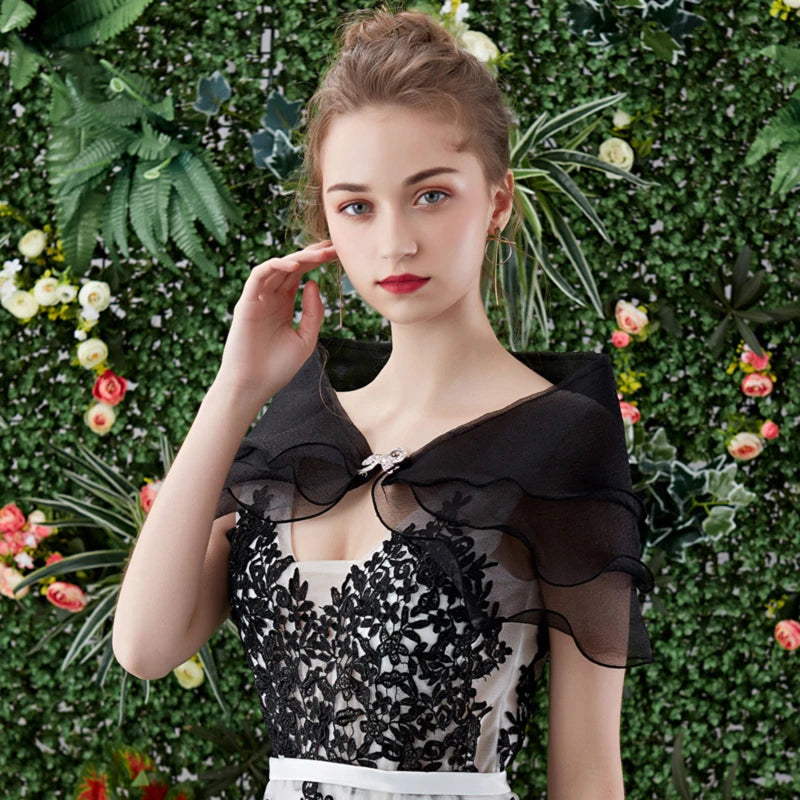 Women Vintage Layered Gauze Shawl Wrap Shrug Rhinestone Buckle Front Wedding Dress Cover Up Sexy Off Shoulder Ruffles Bolero New Peaceful Pleasures Health and Wellness
