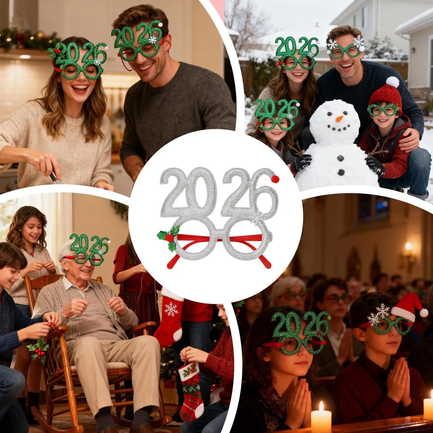 Funny 2026 Christmas Glasses | Holiday Party Photo Booth Eyewear