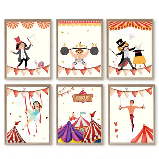 Funny Cartoon Circus House Acrobats Carnival Magician Nursery Poster Canvas Painting Wall Art Pictures Home Interior Decor Peaceful Pleasures Health and Wellness