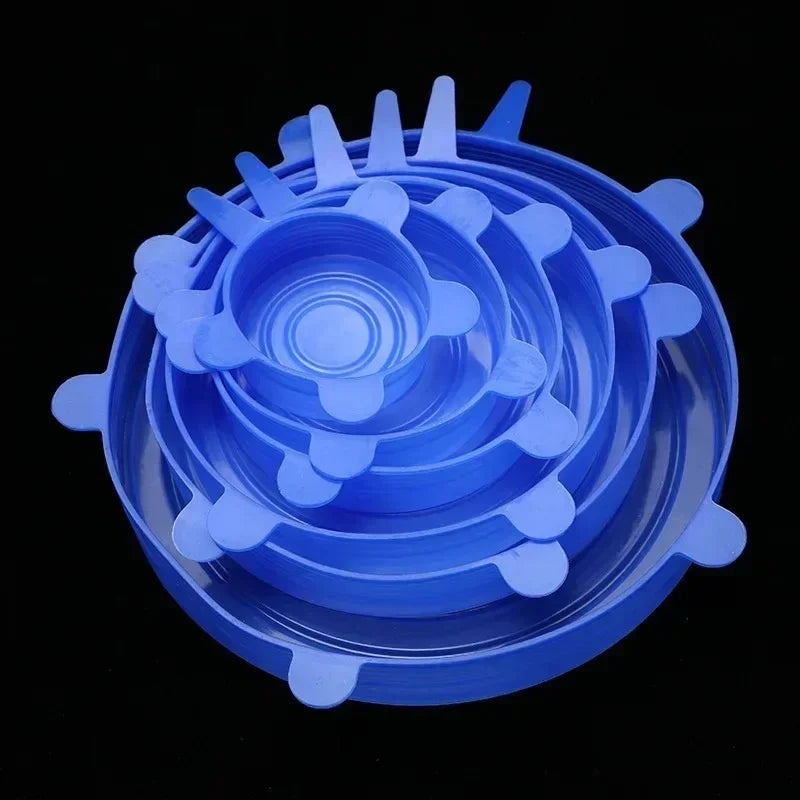 Adjustable Elastic Silicone Lid For Kitchen Accessory Food Storage Container Sealing Food Packaging Lid Accessories. Home Cover Peaceful Pleasures Health and Wellness Blue-6pcs
