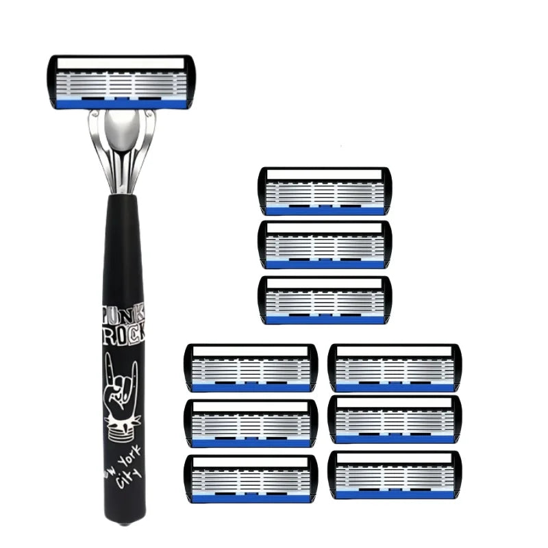 6-Blade Manual Safety Razor | Replaceable Head | Men & Women