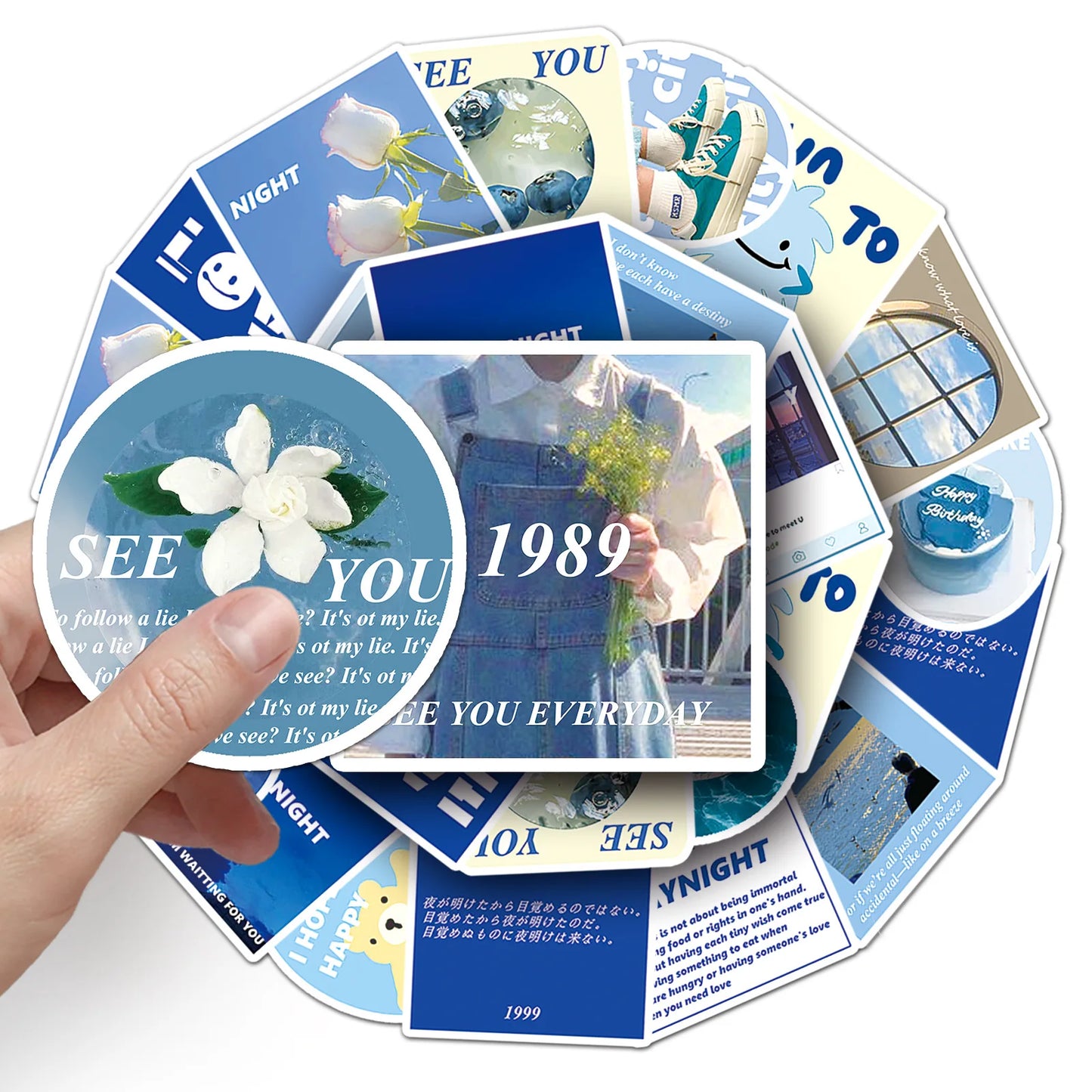 50 Sheets Blue Ledger Sticker Nordic English Phone Case Notebook