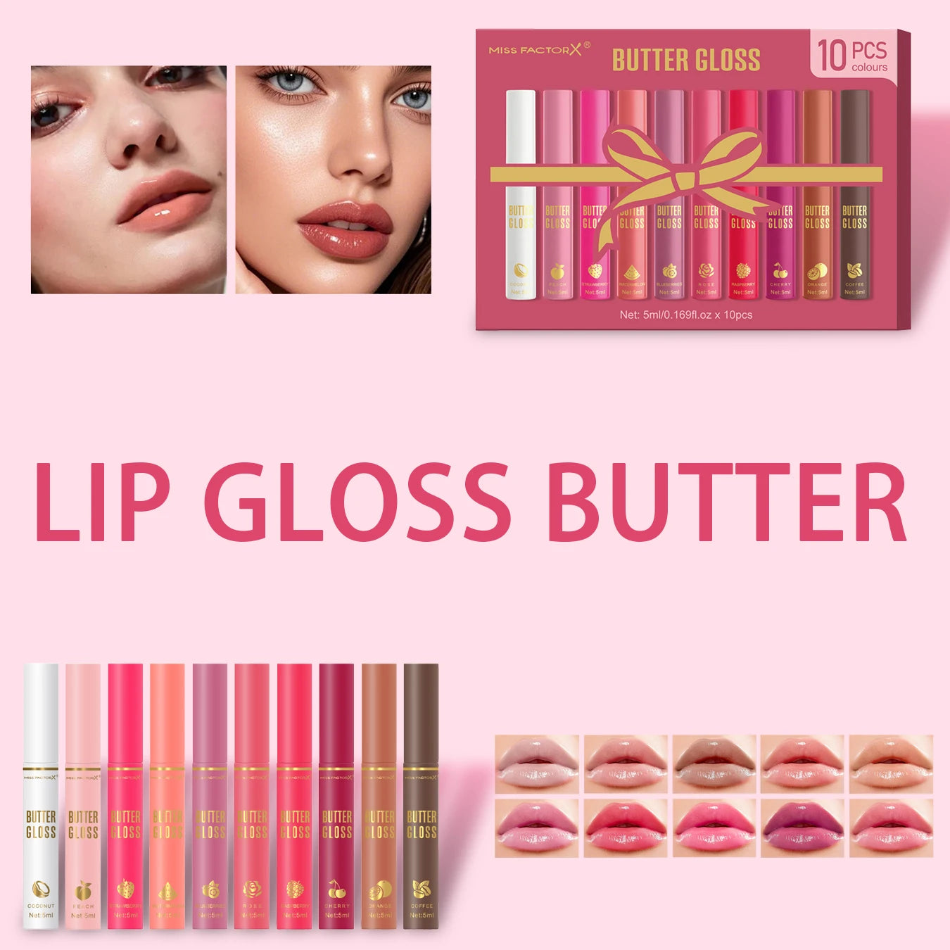 10 pack of dazzling water gloss lip oil, smooth and delicate, with color rendering, moisturizing, full and plump, women's gift Peaceful Pleasures Health and Wellness