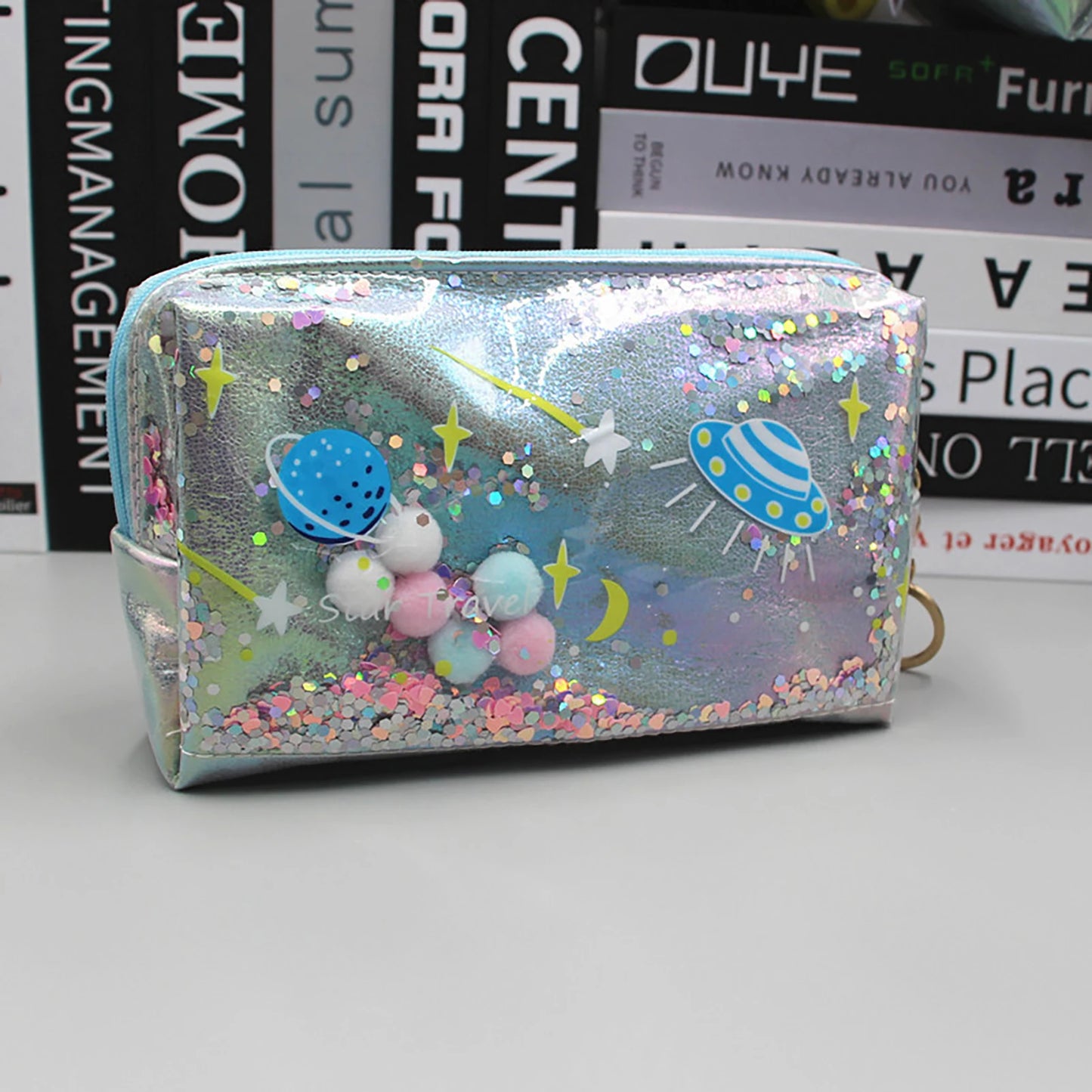 Large Capacity Planet Glitter Cosmetic Bag Cute Starry Makeup Pouch For Girls Student Pencil Case Travel Toiletry Bag Peaceful Pleasures Health and Wellness