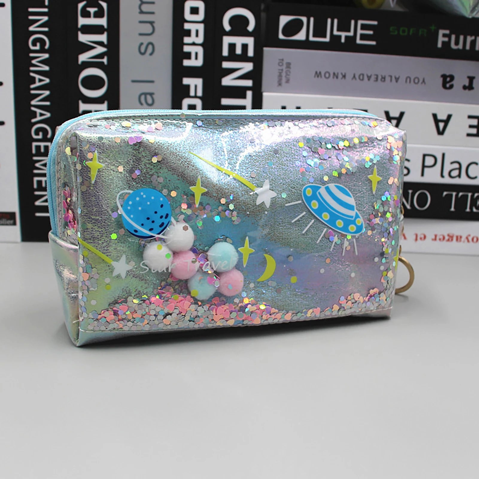 Large Capacity Planet Glitter Cosmetic Bag Cute Starry Makeup Pouch For Girls Student Pencil Case Travel Toiletry Bag Peaceful Pleasures Health and Wellness