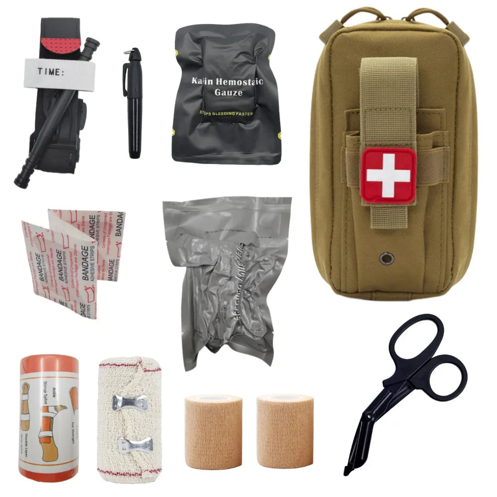 First aid kit EDC First aid kit Molle IFAK First aid kit EMT Survival tourniquet bandage Israel bandage Peaceful Pleasures Health and Wellness Khaki