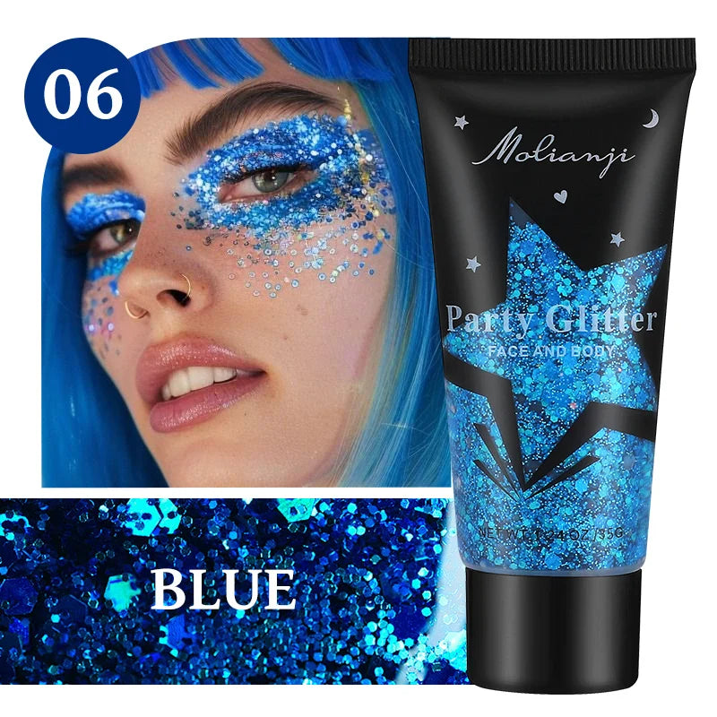 Multicolor Body Glitter – Waterproof & Sweat-Resistant Makeup