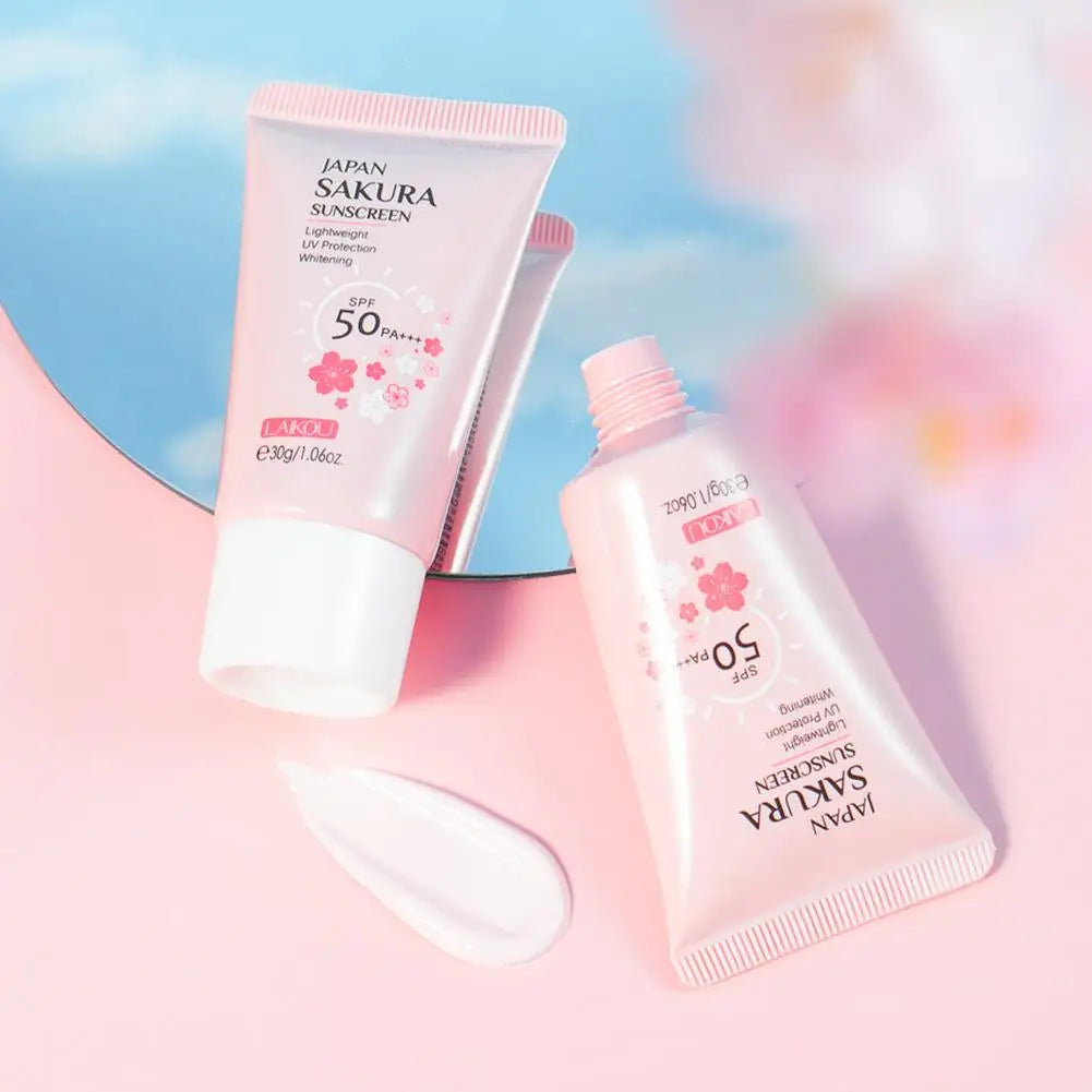 Facial Body Sakura Sunscreen Face Makeup Primer Sunblock Skin Protective Cream Oil-control Moisturizing SPF50 PA+++ Makeup Base Peaceful Pleasures Health and Wellness