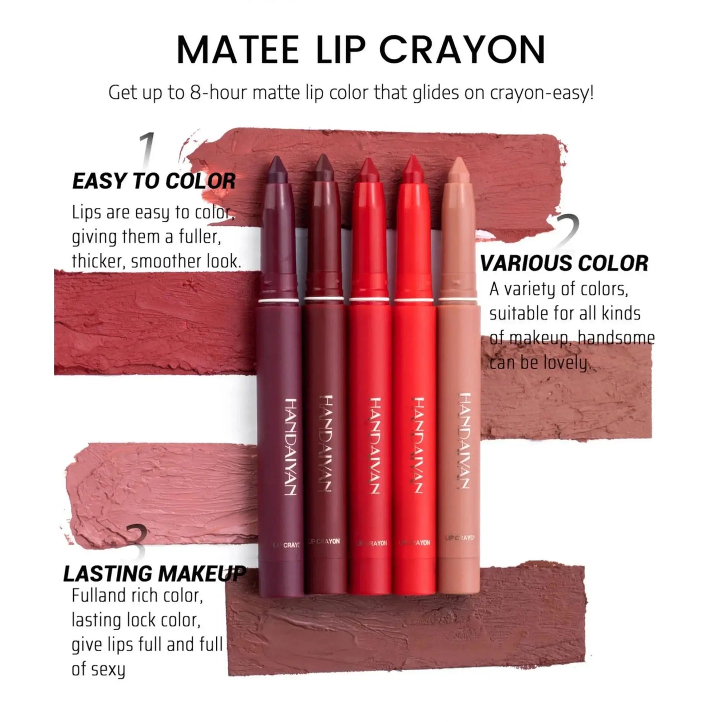 Handaiyan 12-Color Matte Lip Crayon Set – Waterproof, Long-Lasting