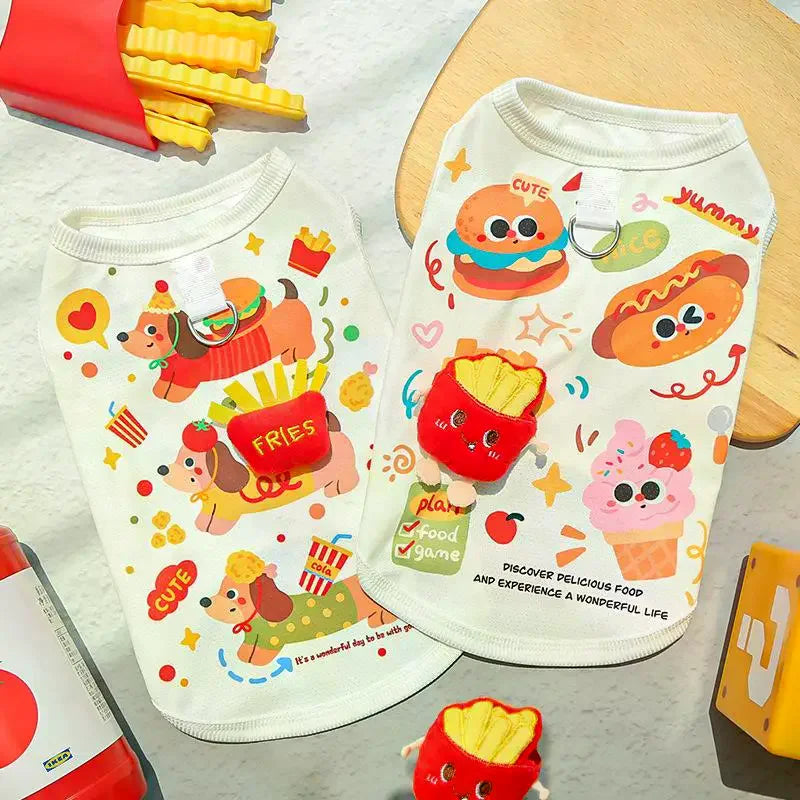 Burger Cartoon Pet Vest | Summer Ice Silk Dog & Cat Shirt