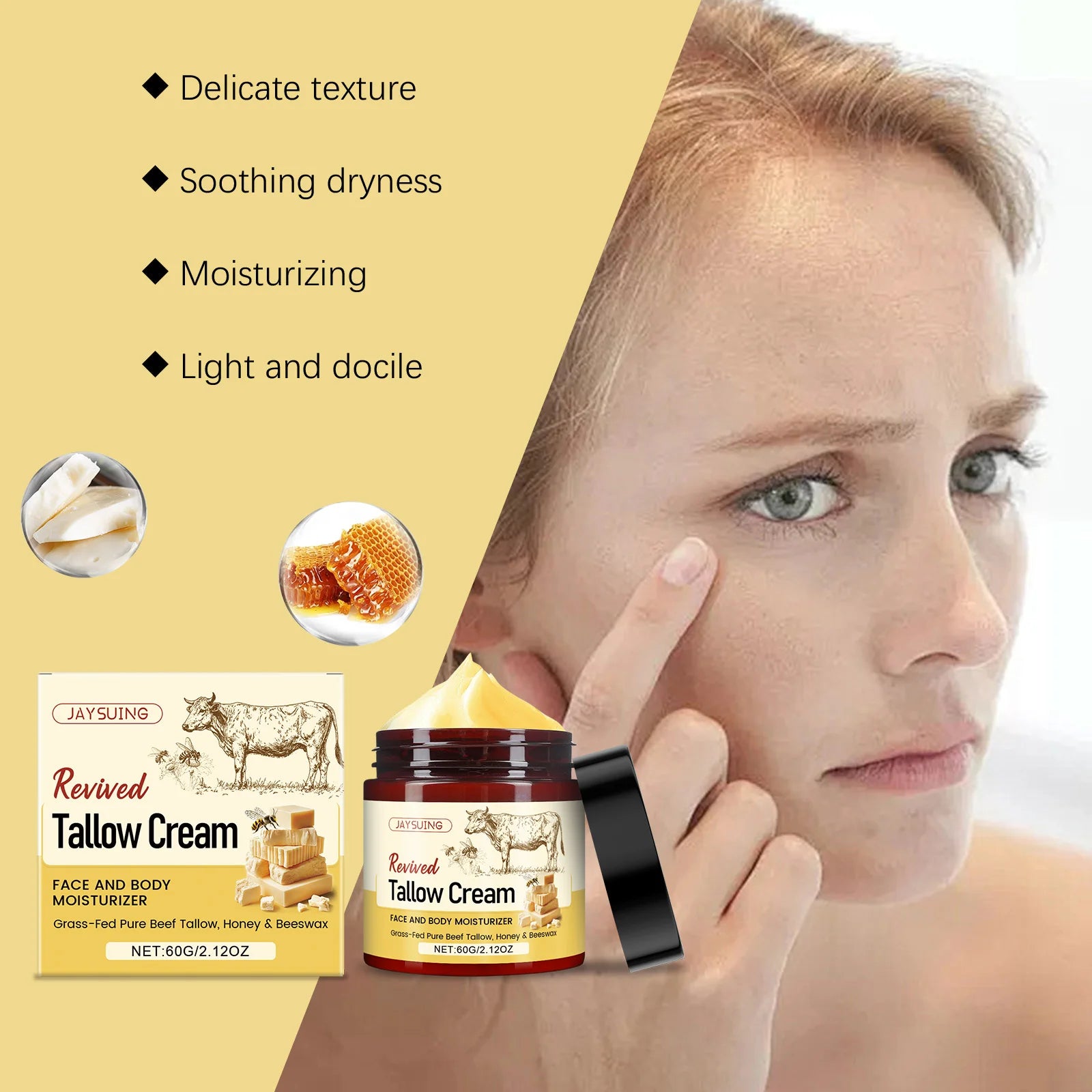 Tallow Honey Skin Moisturizing Cream Antioxidant Improve Skin Condition Repair Skin Barrier Massage Body Nourishment Body Lotion Peaceful Pleasures Health and Wellness