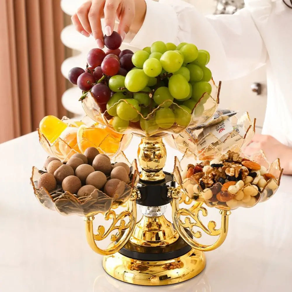 5-Tier Rotating Fruit Tray | European Glass & Iron Stand