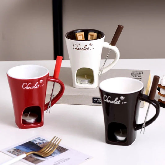 130ML European Candle Cup Cheese Chocolate Melting Ceramic Mug Heating Food Ceramic Mug with Fork Creative Coffee Mug Tableware Peaceful Pleasures Health and Wellness