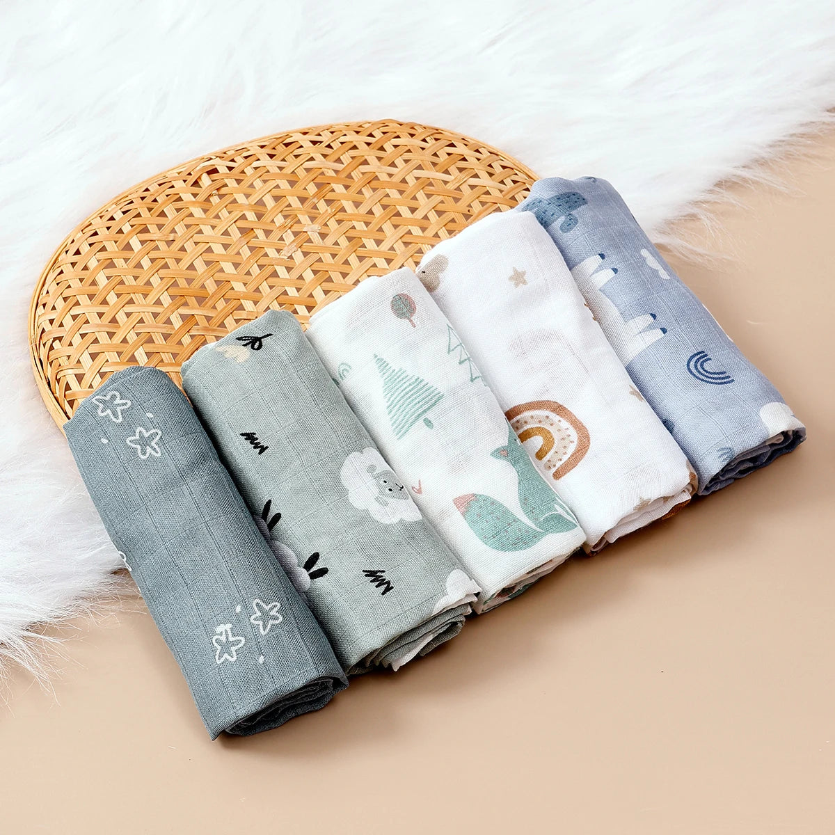 HappyFlute Bamboo Muslin Burp Cloths 60x60cm | 5-Pack Baby