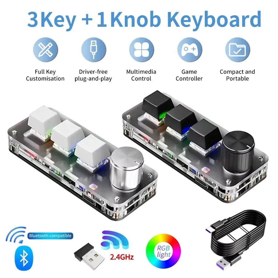 2.4G 3-key Customize Bluetooth Keyboard Macro Knob Copy Paste Shortcut Key E-sports Game Mini Mechanical Hot Plug Mini Keyboard Peaceful Pleasures Health and Wellness