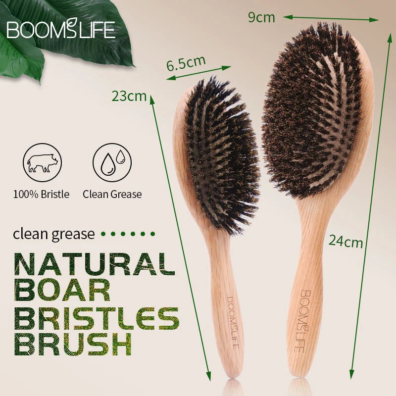 BOOMSLIFE Boar Bristle Hair Brush Women Combs for Hair Wood HairBrush Detangle Straightener Brush Hair Comb Barber Accessories Peaceful Pleasures Health and Wellness