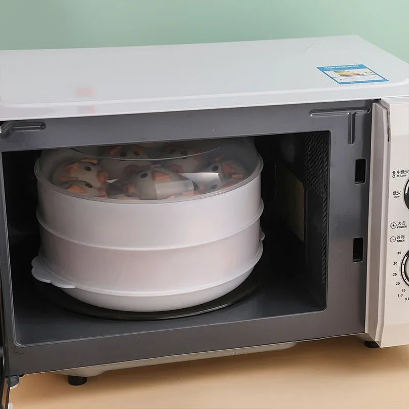 Double Plastic Steamer Microwave Oven Circular Covered Steamer Stackable Rice Cooker Steamer Grille Kitchen Cooking Accessories Peaceful Pleasures Health and Wellness