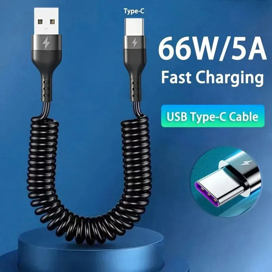 66W 5A Retractable USB-C Fast Charging Spring Car Cable Retractable Charging Cable Peaceful Pleasures Health and Wellness