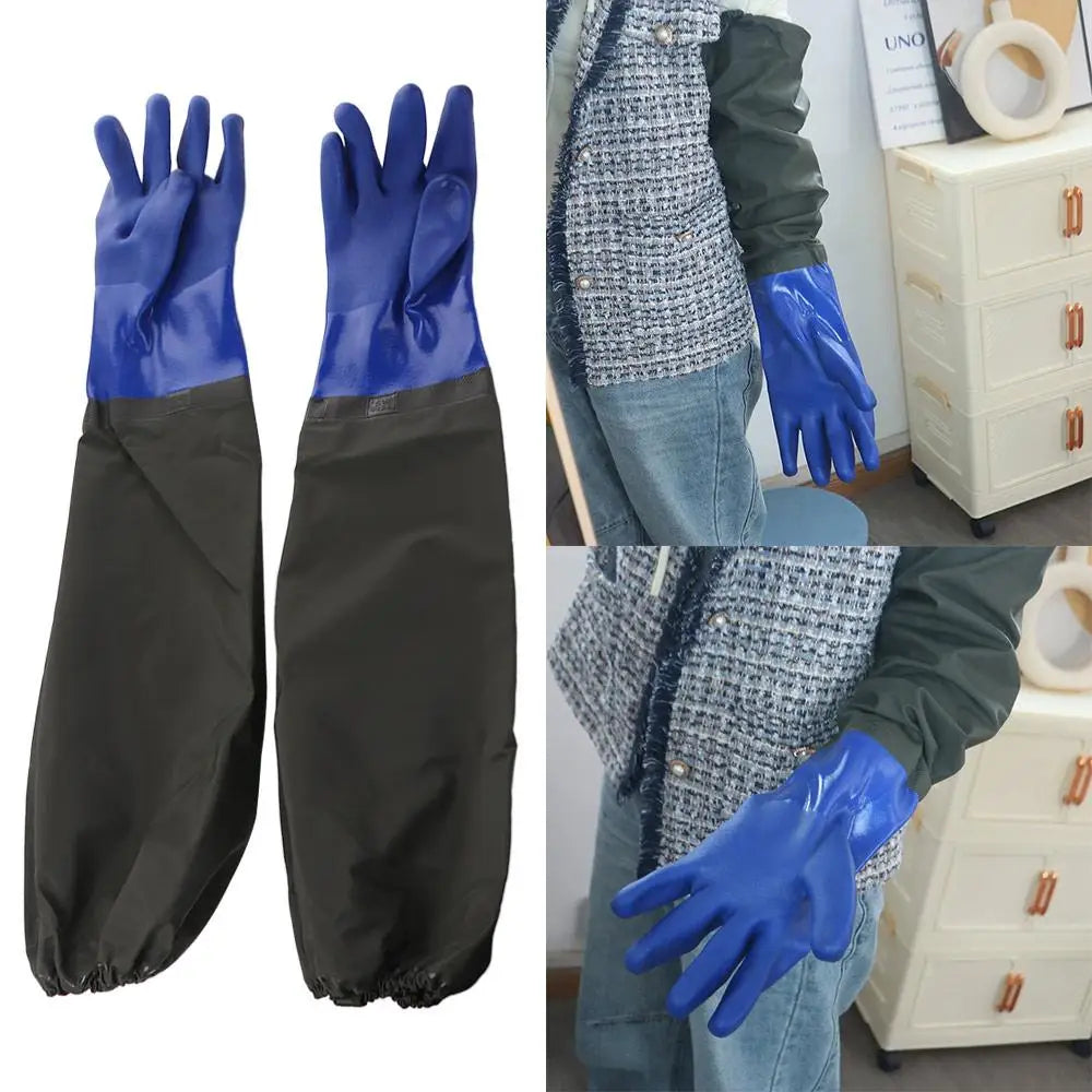 1 Pair Lengthened Labor Protection Waterproof Gloves Chemical Resistant Reusable Rubber Glove Wear-Resistant Thickened Peaceful Pleasures Health and Wellness