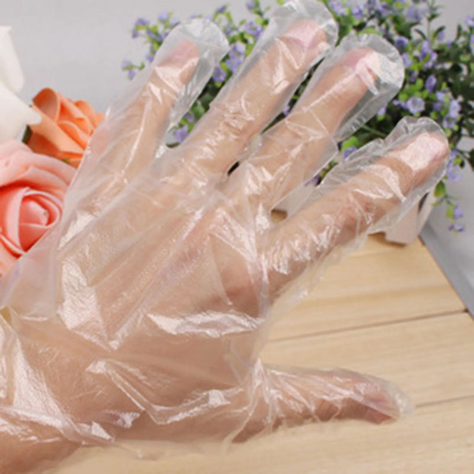 100pcs Plastic Disposable Gloves Transparent Food Handling Gloves for Bulk Food Kitchen Cooking Peaceful Pleasures Health and Wellness