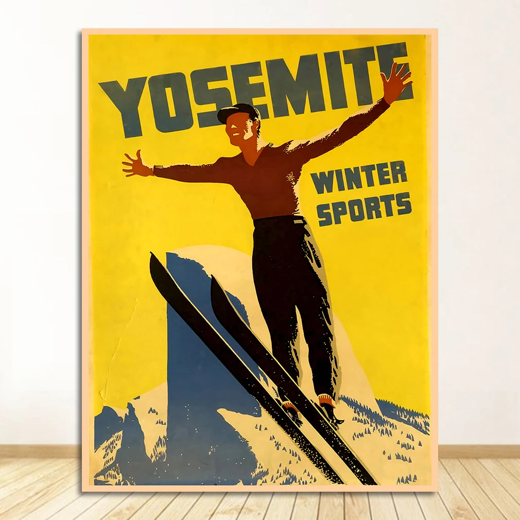 Retro Skiing Alps Switzerland Canvas Wall Art | Vintage Ski Poster