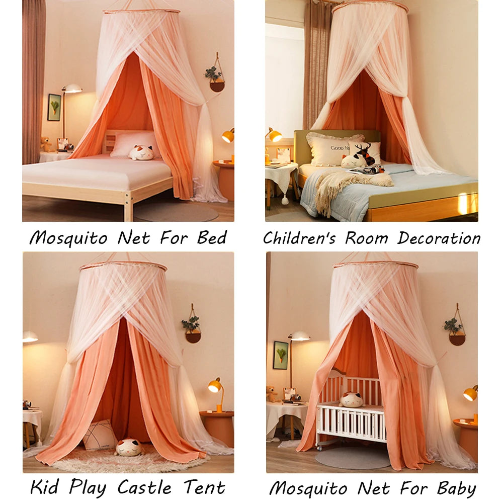 Battilo Bed Canopy for Kids Double Layer Mosquito Net Round Dome Hanging Castle Play Tent Canopy Bed Curtain Children Room Decor Peaceful Pleasures Health and Wellness