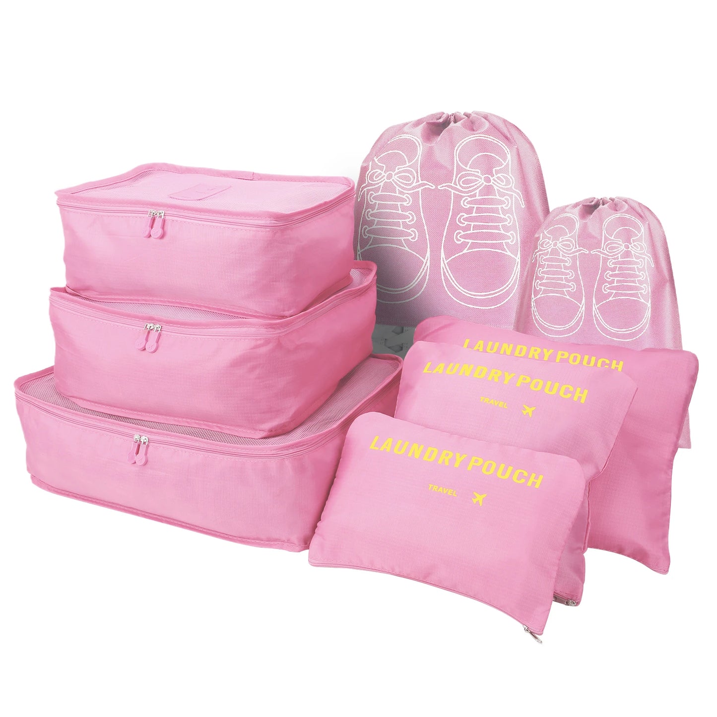 8Pcs/Set Travel Organizer Storage Bags Suitcase Packing Cubes Set Cases Portable Luggage Clothes Shoe Tidy Pouch Folding Bags Peaceful Pleasures Health and Wellness 8Pcs Pink 1
