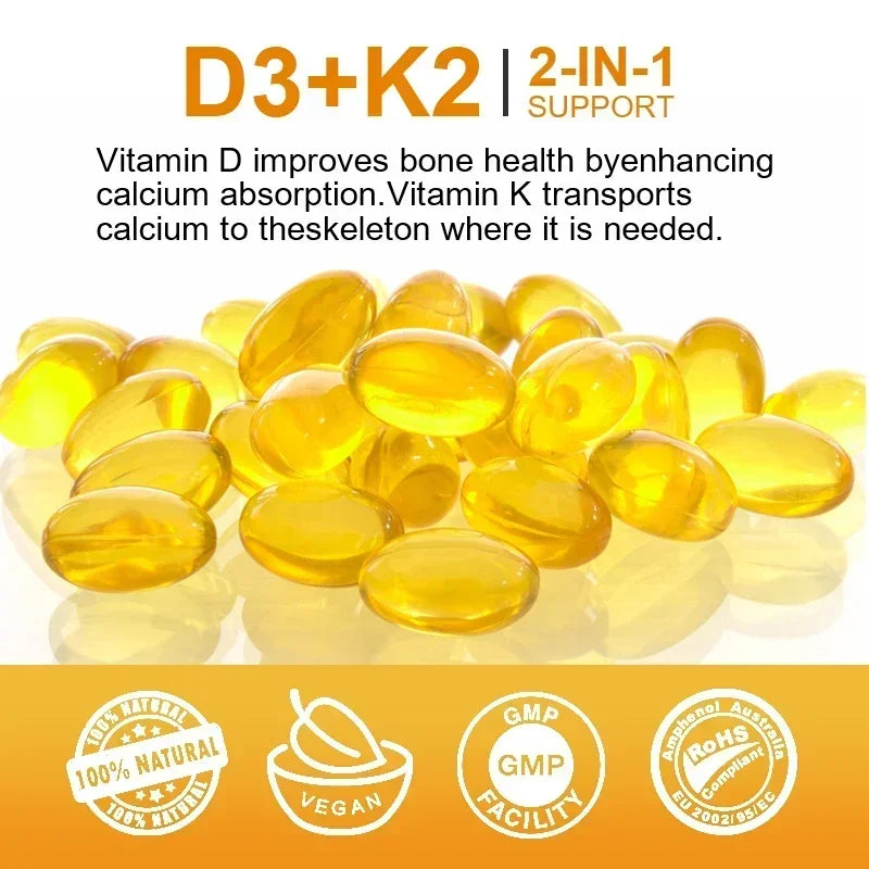 Vitamin D3 5000IU + K2 MK-7 200mcg Capsules | Bone & Immune