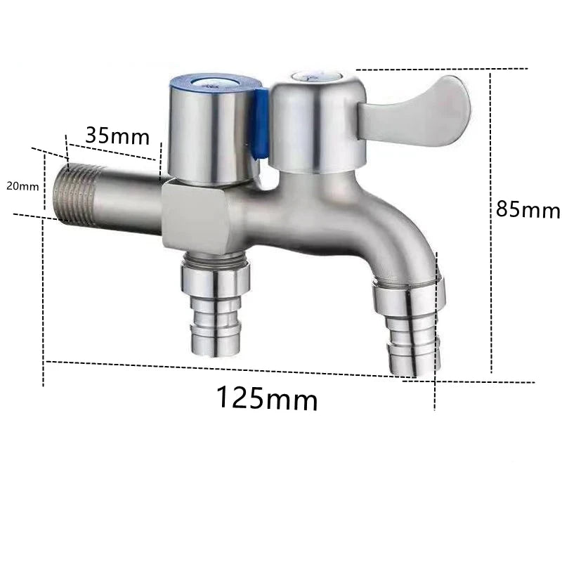 Stainless Steel Dual Outlet Faucet | 1/2" Wall Mount Two-Way Tap