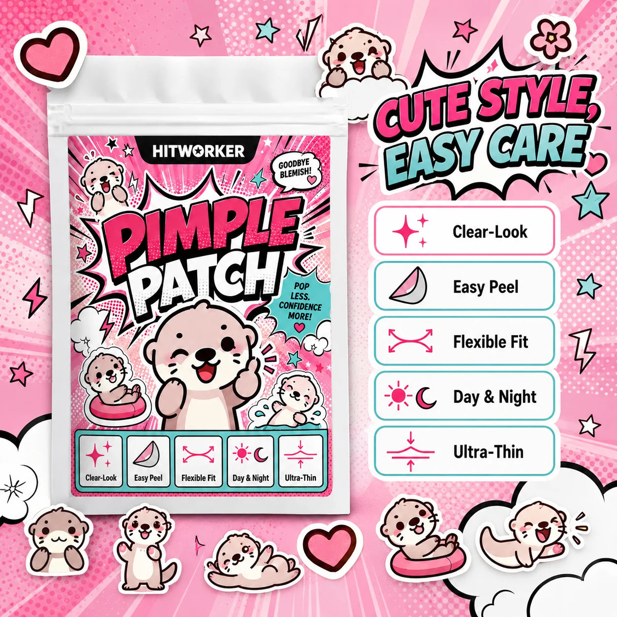 Cute Otter Hydrocolloid Spot Cover Patches – 32/112pcs
