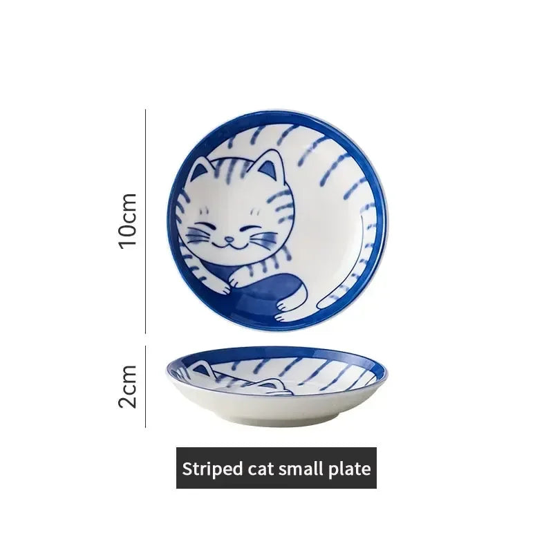 Japanese Style Cat Dish Cartoon Ceramic Dish Household Dining Table Dipping Dish Soy Sauce Dish Small Dish Seasoning Dish Peaceful Pleasures Health and Wellness 1pc Style B