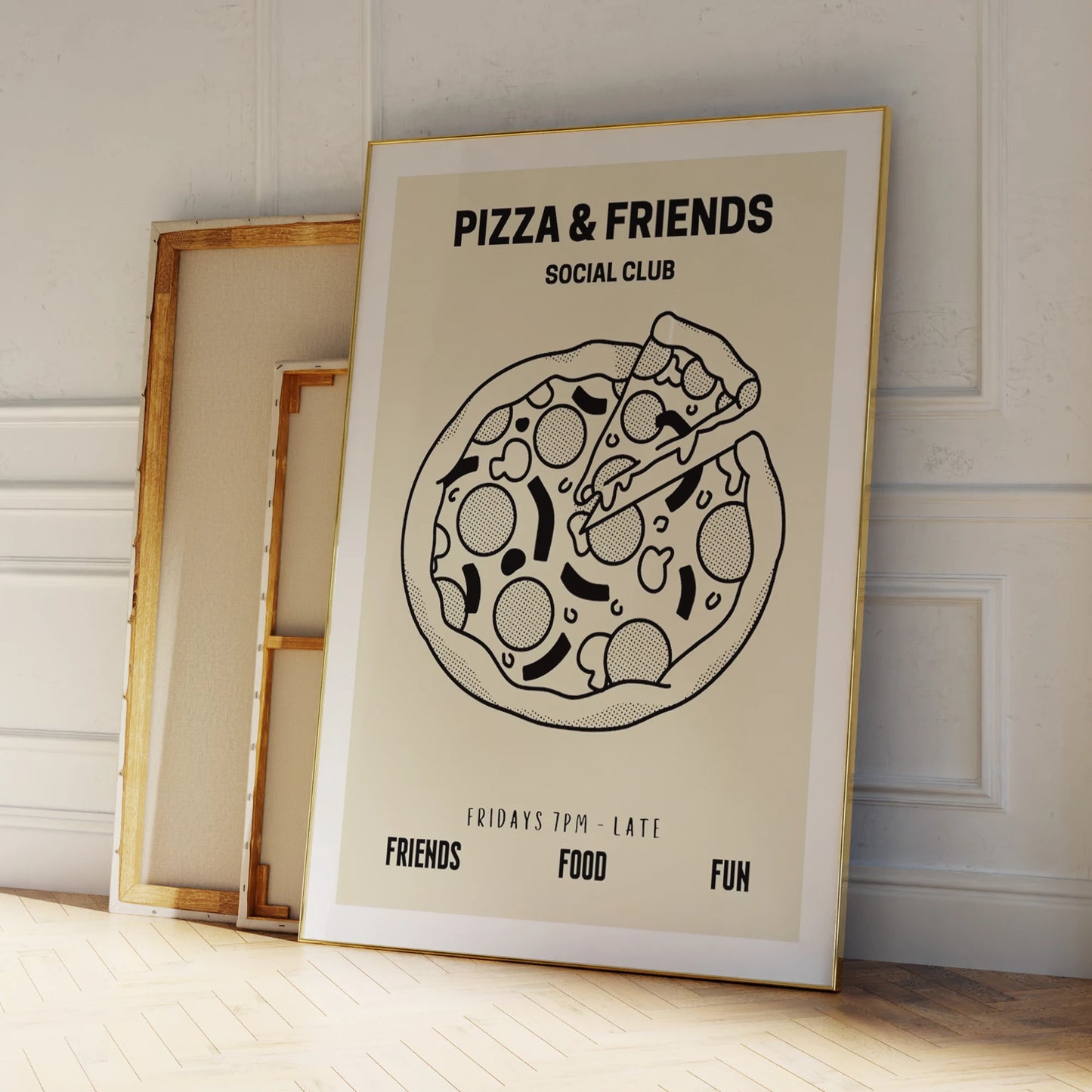 Pizza & Friends Social Club Canvas Wall Art Print | Home Decor