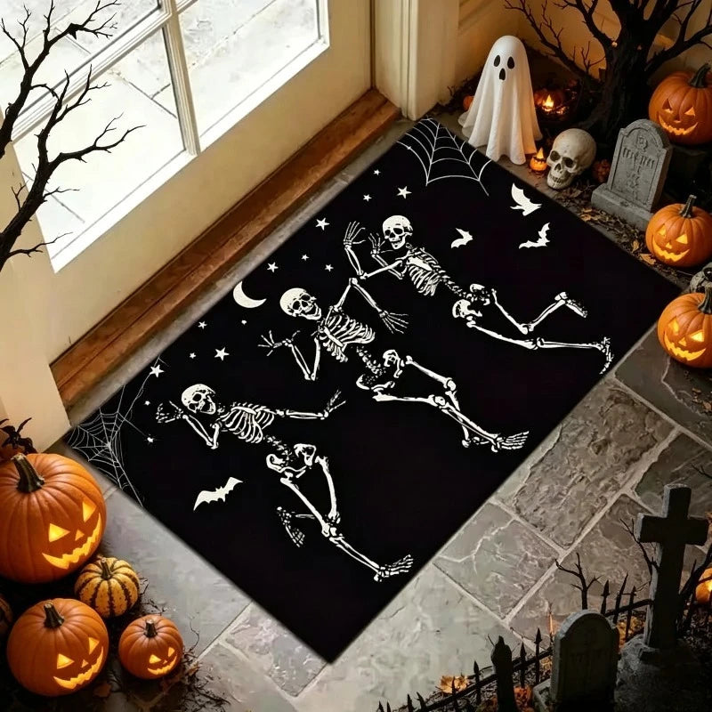 Halloween Skeleton Door Mat – Non-Slip Spooky Skull Welcome Rug