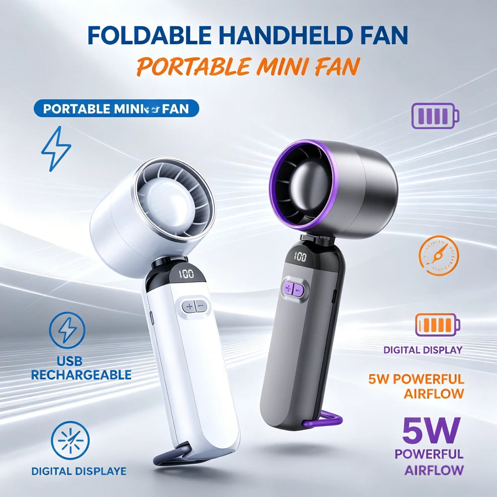 Portable High Speed Cooling Handheld Fan 3000mAh Rechargeable 100 Wind Speeds Adjustable Mini Foldable Air Cooling Turbo Fan ﻿ Peaceful Pleasures Health and Wellness