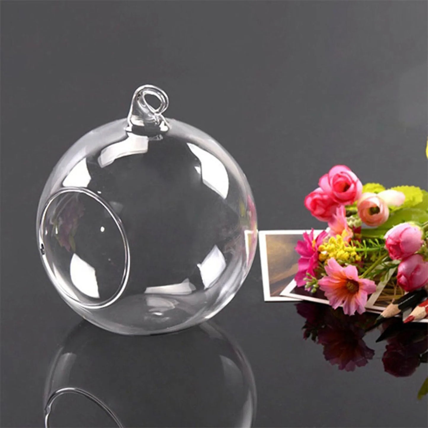 Fillable Bauble Clear Glass Ball Microlandscape Container Open Mouth Plant Pot for Decorating Window or Balcony Peaceful Pleasures Health and Wellness